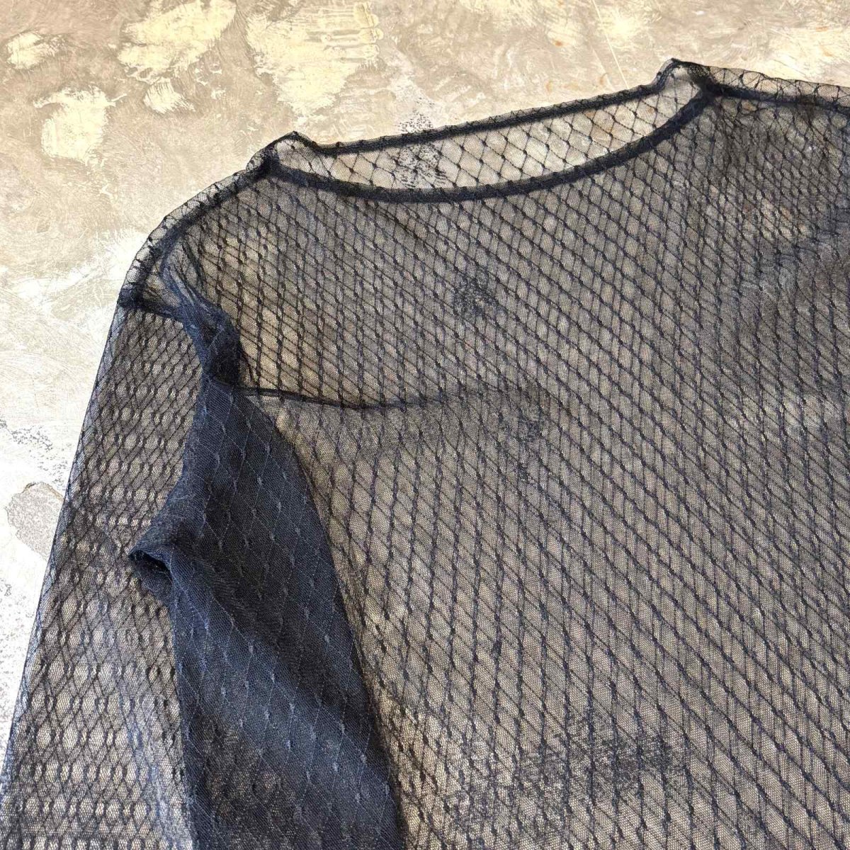 画像9: DIAMOND STITCH PATTERN BOAT NECK SHEER L/S TOPS / Mens L (9)