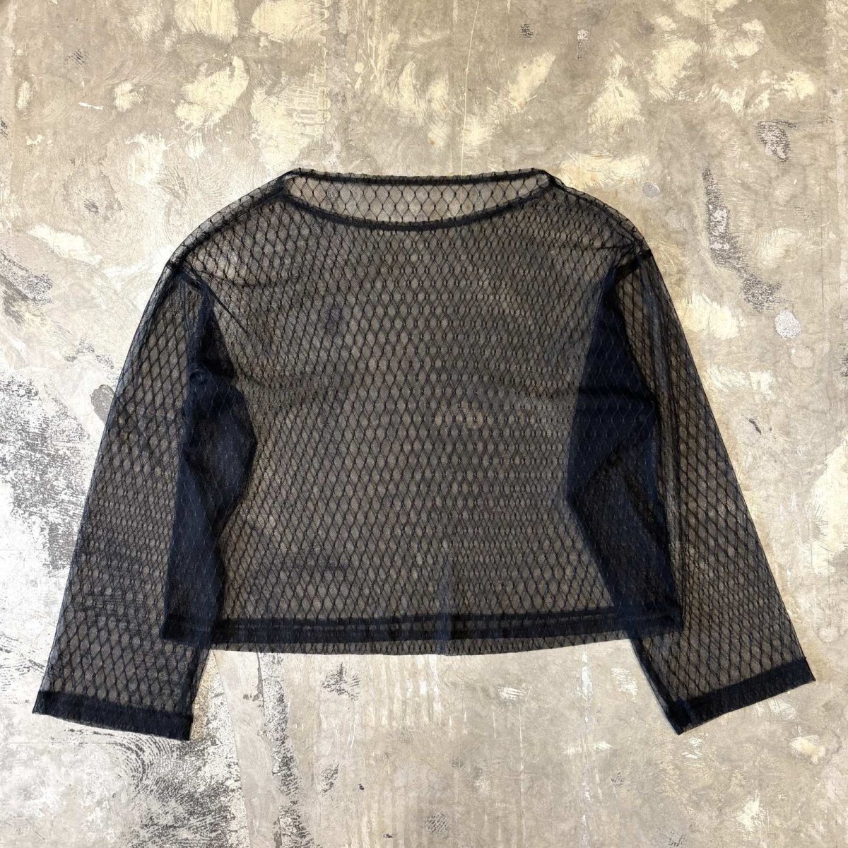 画像1: DIAMOND STITCH PATTERN BOAT NECK SHEER L/S TOPS / Mens L (1)