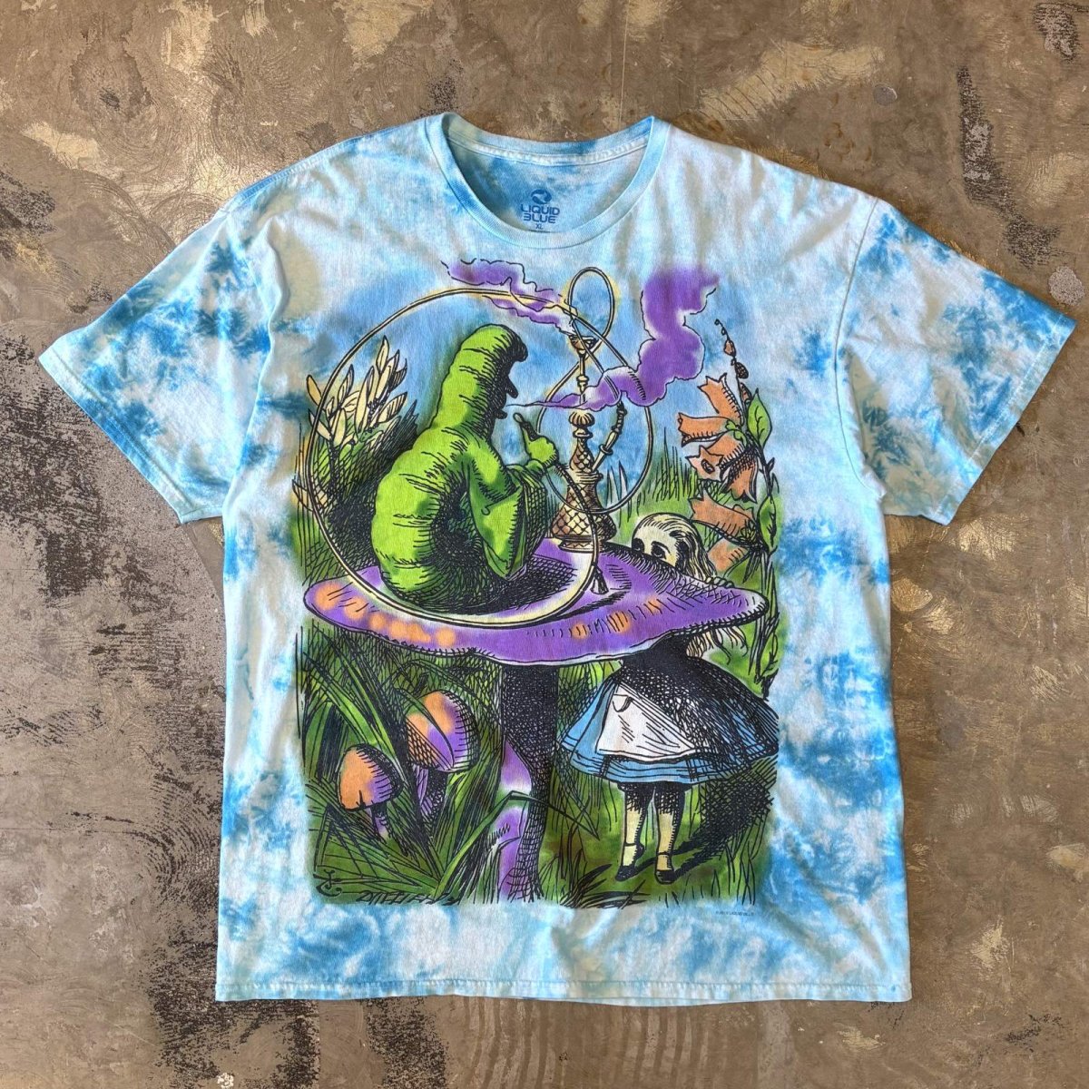 画像1: "ALICE IN WONDERLAND" PRINTED TIE DYE S/S TEE / Mens XL (1)