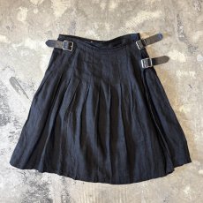 画像1: BLACK LINEN BELTED WRAP SKIRT / W28~31 / MADE IN IRELAND (1)