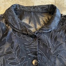 画像5: LEAVES PATTERN EMBROIDERY DOUBLE COLLAR DESIGN SHEER SHIRT / Ladies M (5)
