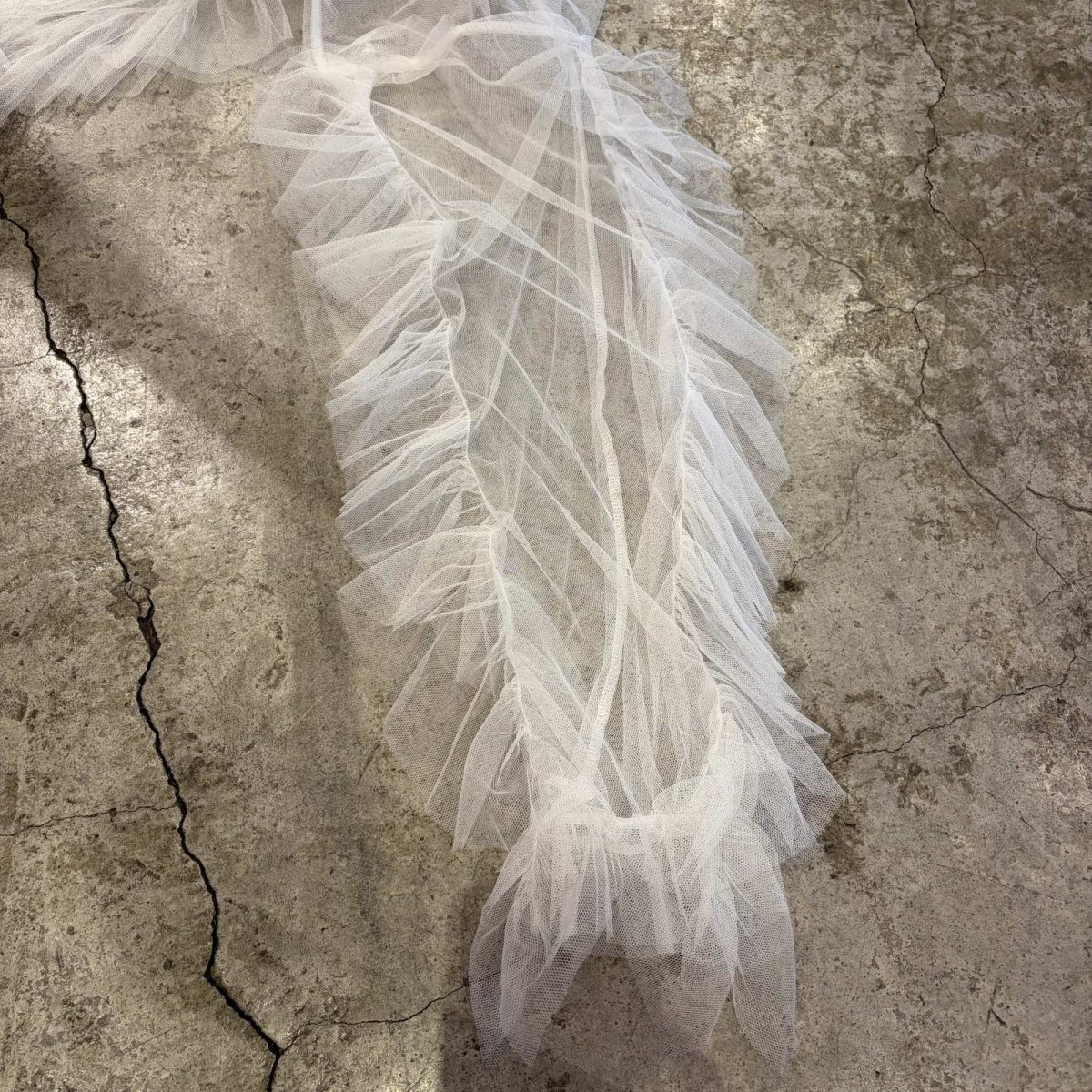 画像8: WHITE COLOR FRILL SHOULDER DESIGN TULLE SHEER L/S TOPS / Ladies L (8)