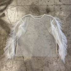 画像1: WHITE COLOR FRILL SHOULDER DESIGN TULLE SHEER L/S TOPS / Ladies L (1)