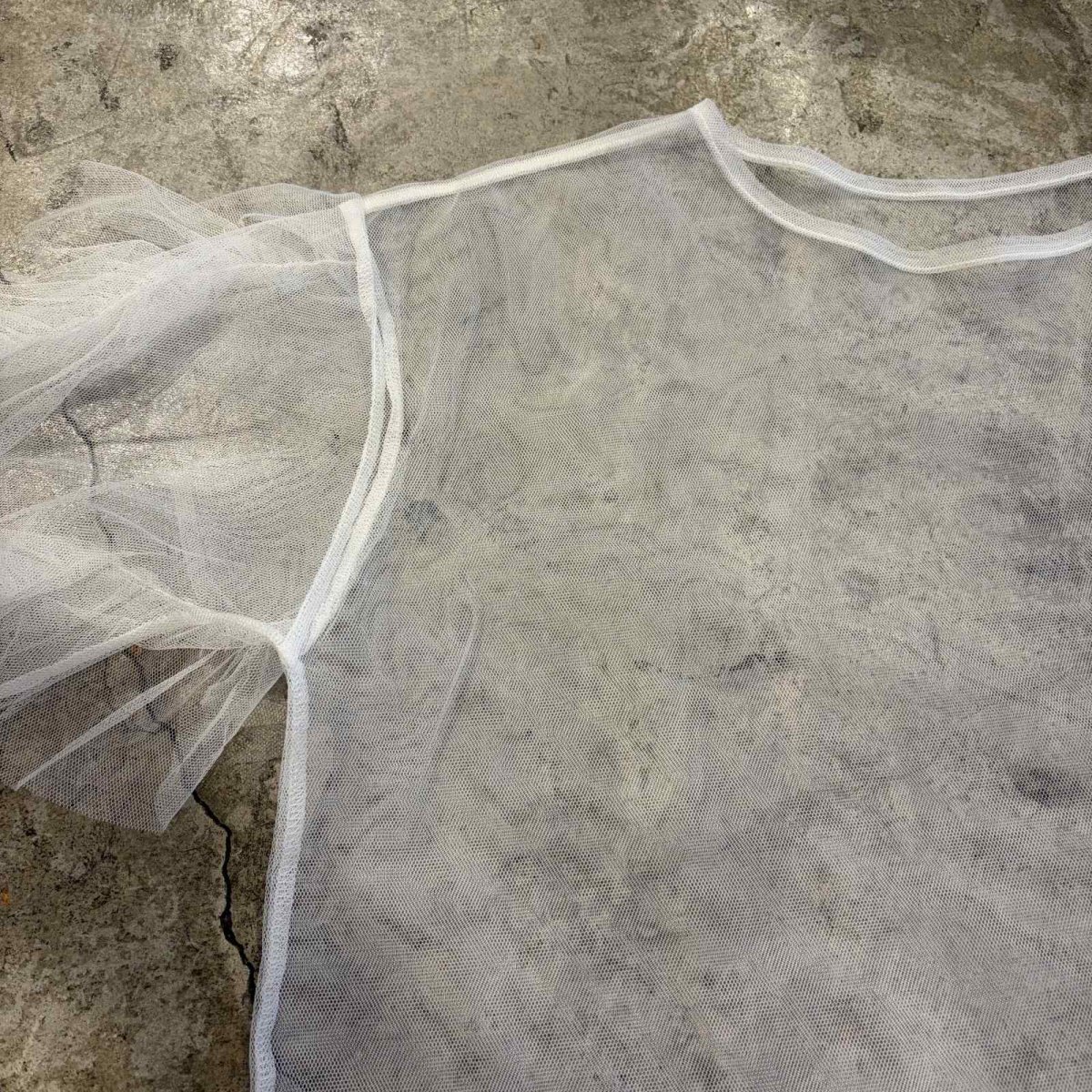 画像4: WHITE COLOR FRILL SHOULDER DESIGN TULLE SHEER L/S TOPS / Ladies L (4)
