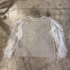 画像2: WHITE COLOR FRILL SHOULDER DESIGN TULLE SHEER L/S TOPS / Ladies L (2)