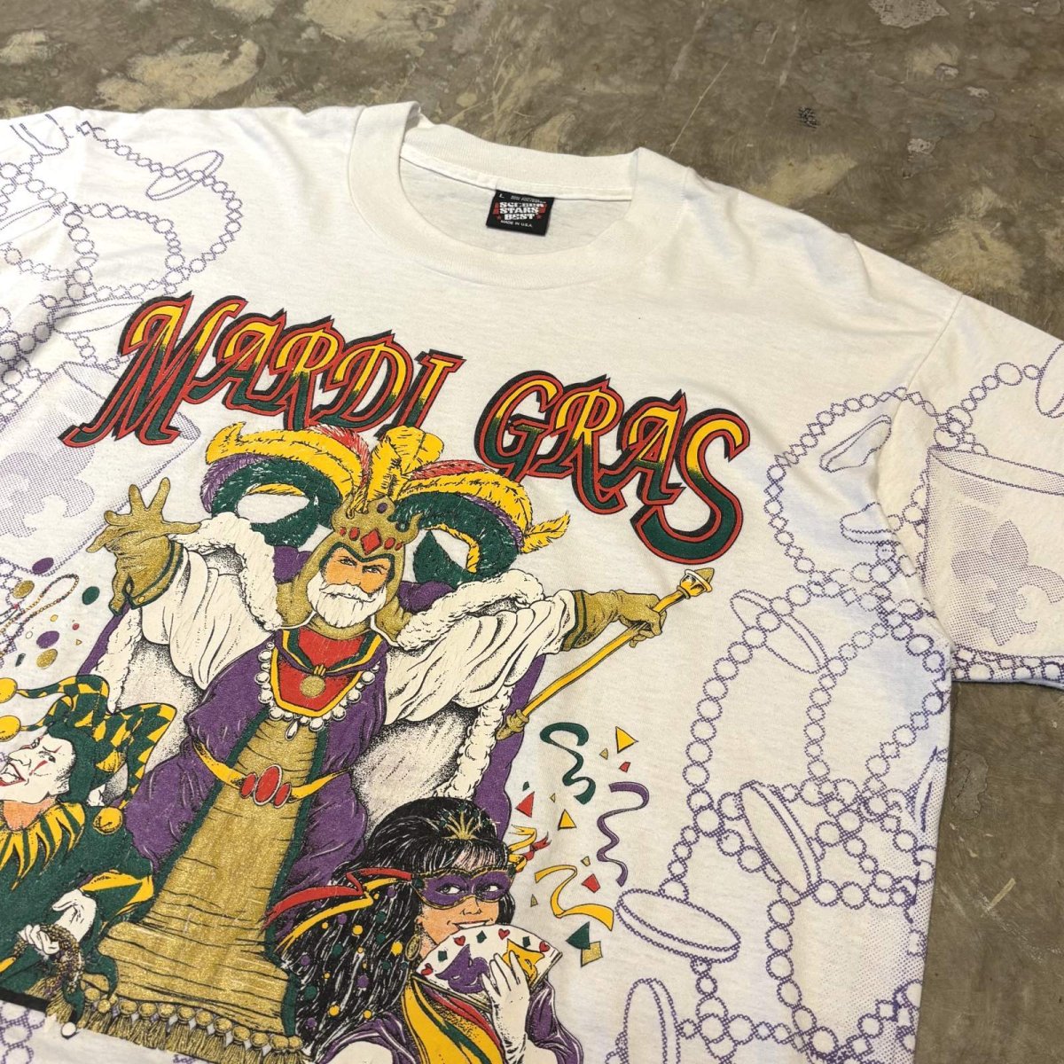 画像4: 80~90's "MARDI GRAS" PRINTED S/S TEE / Mens L / MADE IN USA (4)