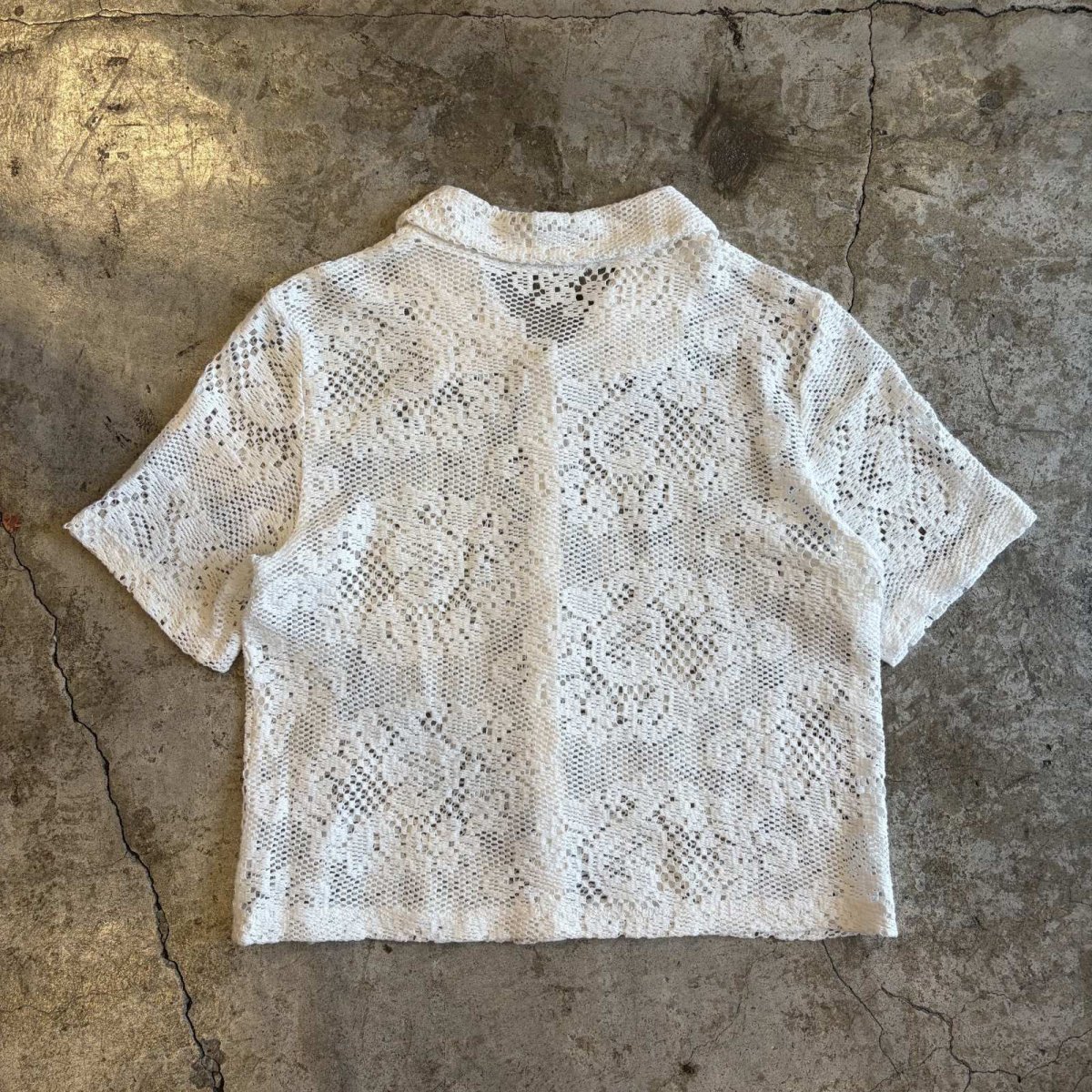 画像2: ALL OVER FLOWER PATTERN CROCHET DESIGN SHORT S/S SHIRT / Ladies M (2)