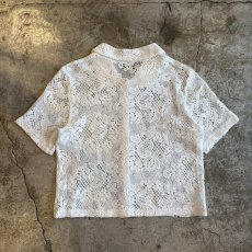 画像2: ALL OVER FLOWER PATTERN CROCHET DESIGN SHORT S/S SHIRT / Ladies M (2)