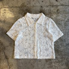 画像1: ALL OVER FLOWER PATTERN CROCHET DESIGN SHORT S/S SHIRT / Ladies M (1)