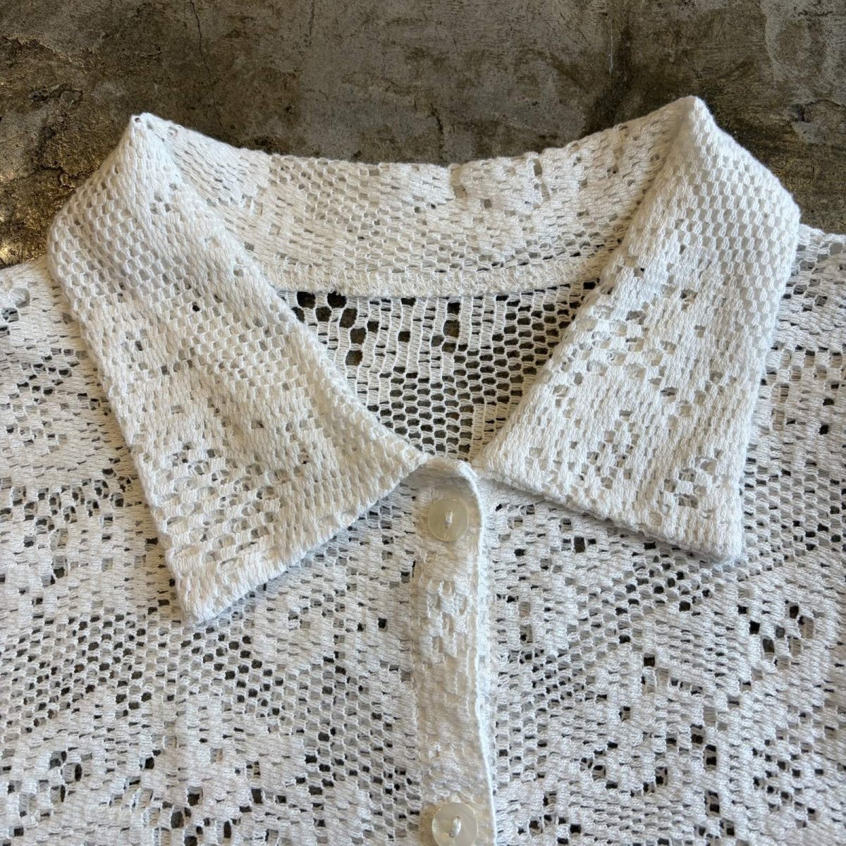 画像5: ALL OVER FLOWER PATTERN CROCHET DESIGN SHORT S/S SHIRT / Ladies M (5)