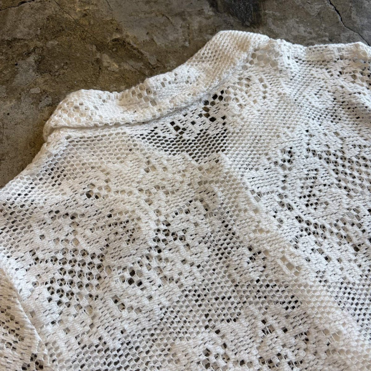 画像9: ALL OVER FLOWER PATTERN CROCHET DESIGN SHORT S/S SHIRT / Ladies M (9)