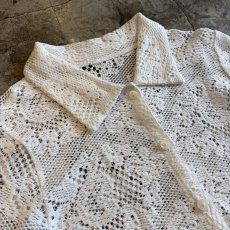 画像3: ALL OVER FLOWER PATTERN CROCHET DESIGN SHORT S/S SHIRT / Ladies M (3)