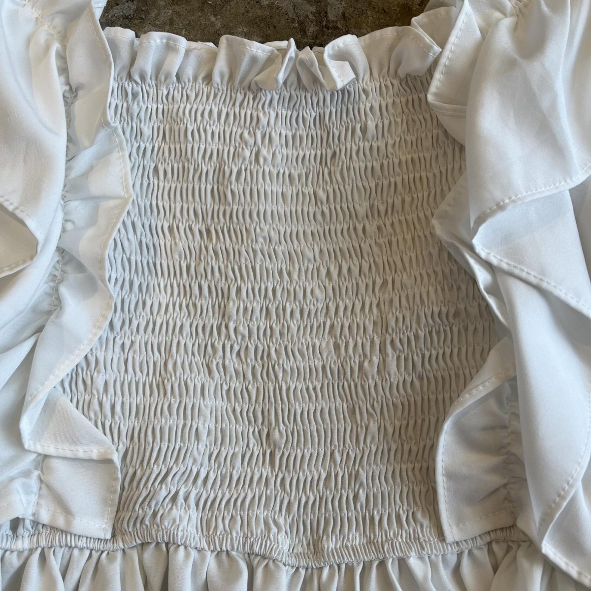 画像9: WHITE COLOR FRILL DESIGN BOAT NECK S/S TOPS / Ladies M (9)