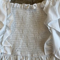 画像9: WHITE COLOR FRILL DESIGN BOAT NECK S/S TOPS / Ladies M (9)