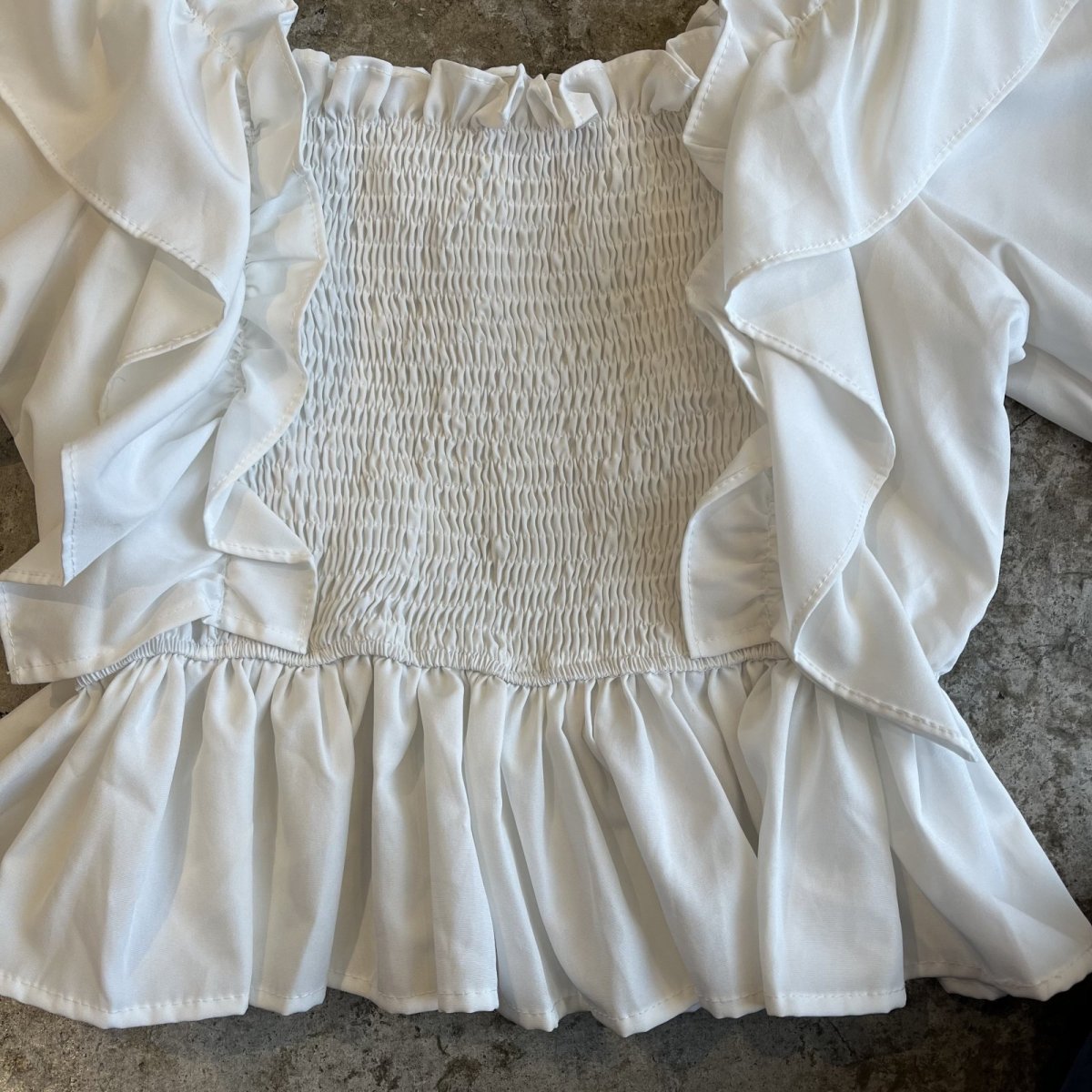 画像8: WHITE COLOR FRILL DESIGN BOAT NECK S/S TOPS / Ladies M (8)
