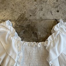 画像10: WHITE COLOR FRILL DESIGN BOAT NECK S/S TOPS / Ladies M (10)
