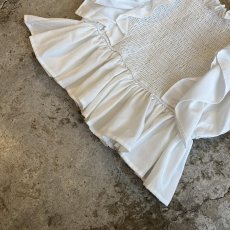 画像4: WHITE COLOR FRILL DESIGN BOAT NECK S/S TOPS / Ladies M (4)