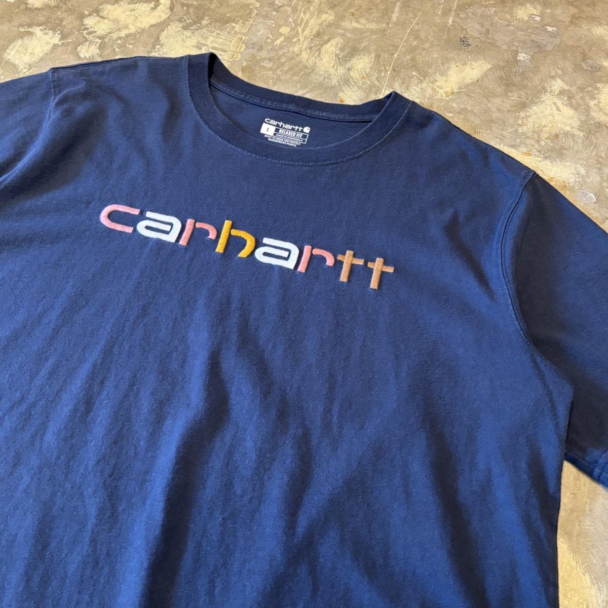 画像4: 【CARHARTT】LOGO EMBROIDERY NAVY S/S TEE / Mens L (4)
