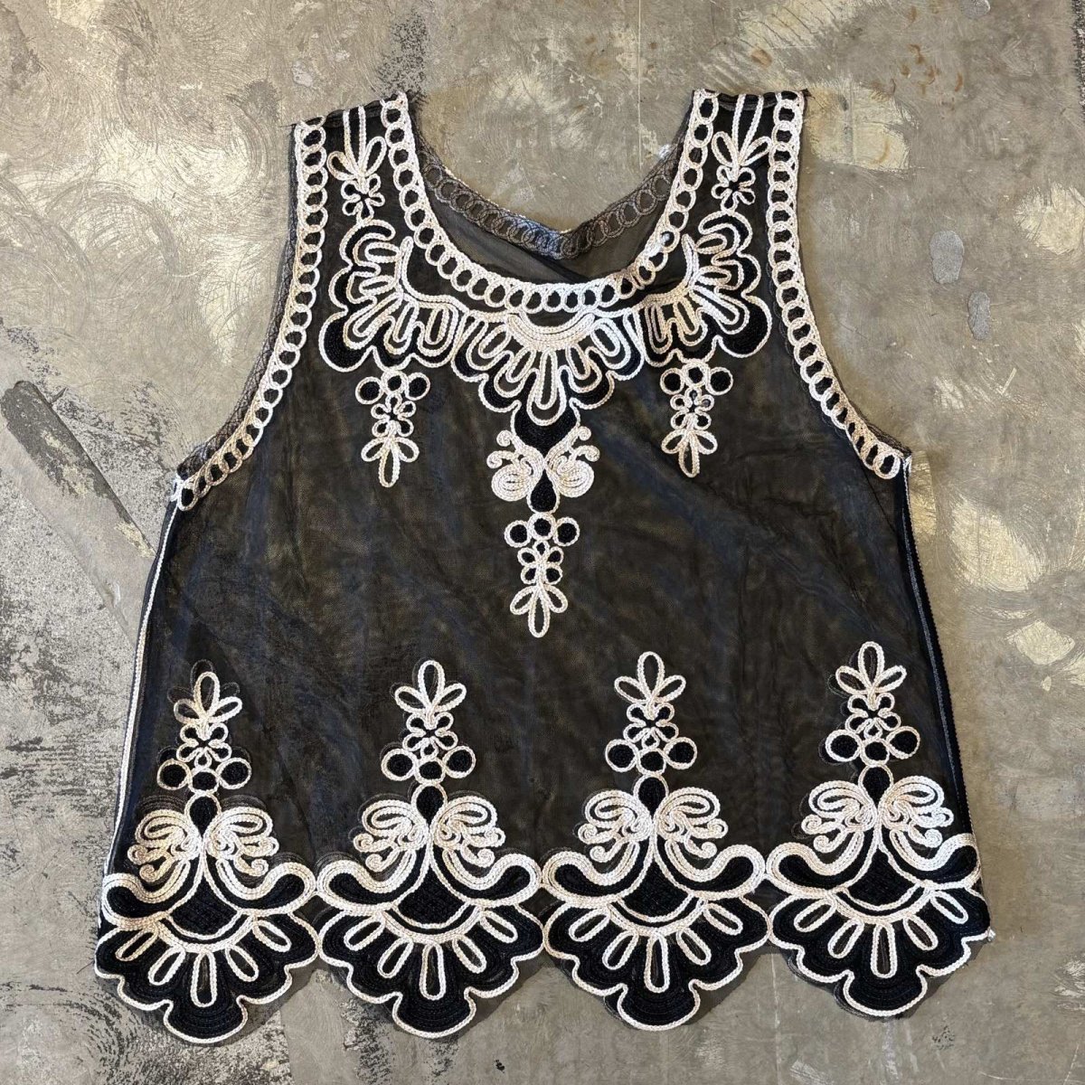 画像1: MONOCHROME LINE ART SHEER VEST / Mens S~M (1)