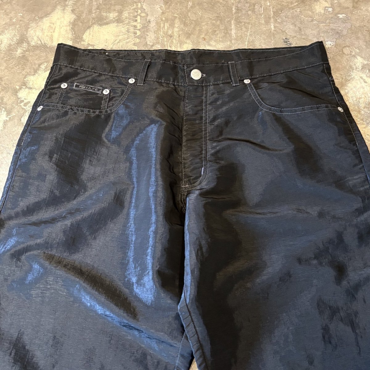 画像10: BLACK COLOR STRAIGHT SILHOUETTE NYLON PANTS / W33 (10)