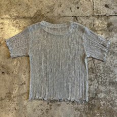 画像2: METALLIC SILVER COLOR PLEATS PATTERN SHEER S/S TOPS / Ladies XS~S (2)