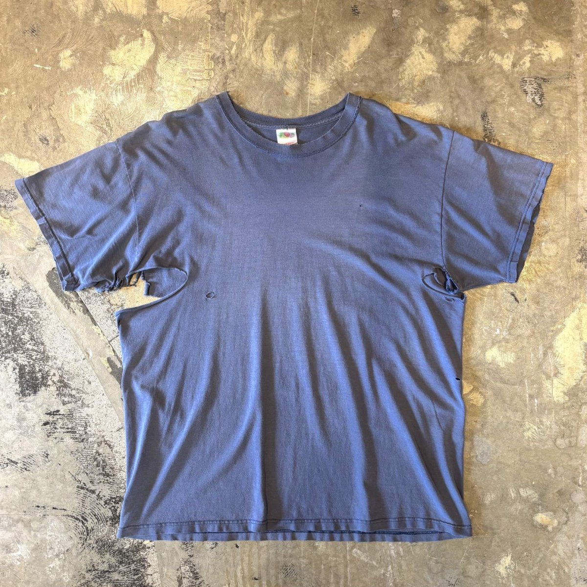 画像1: 90's BLUE COLOR CRASH DAMAGE S/S TEE / Mens XL (1)
