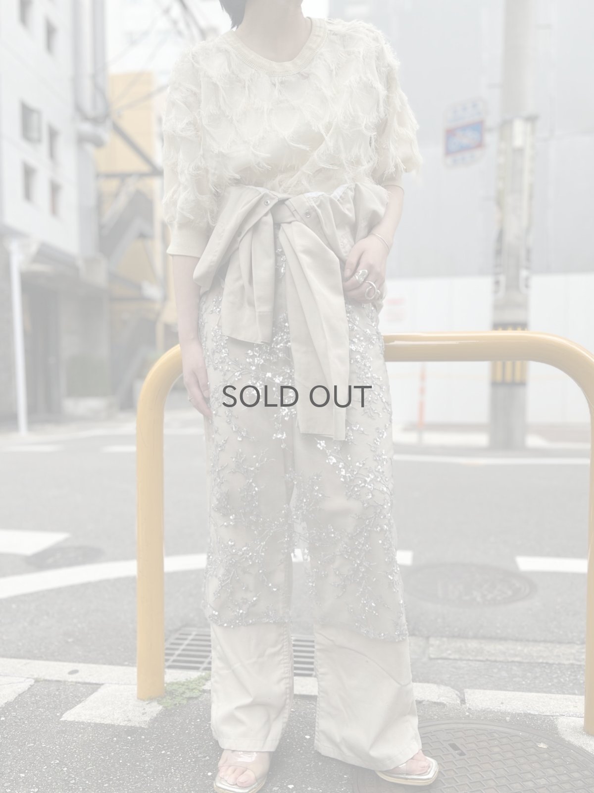 画像11: IVORY COLOR ALL OVER FRINGE DESIGN S/S TOPS / Ladies M (11)