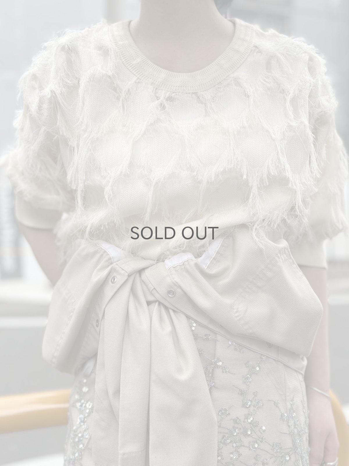 画像10: IVORY COLOR ALL OVER FRINGE DESIGN S/S TOPS / Ladies M (10)