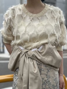 画像10: IVORY COLOR ALL OVER FRINGE DESIGN S/S TOPS / Ladies M (10)