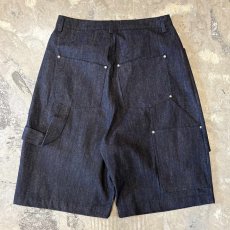 画像2: WIDE SILHOUETTE BLACK DENIM PAINTER SHORTS / W33 (2)