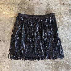 画像2: BLACK SEQUINS FRINGE DESIGN SKIRT / W24~W30 (2)