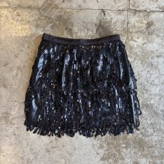 画像1: BLACK SEQUINS FRINGE DESIGN SKIRT / W24~W30 (1)