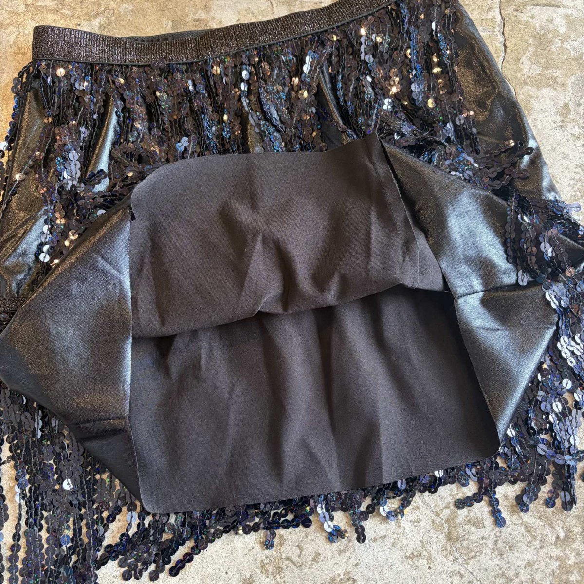 画像10: BLACK SEQUINS FRINGE DESIGN SKIRT / W24~W30 (10)