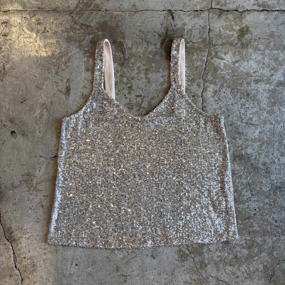 画像1: SEQUINS SILVER COLOR DESIGN N/S TOPS / Ladies M (1)