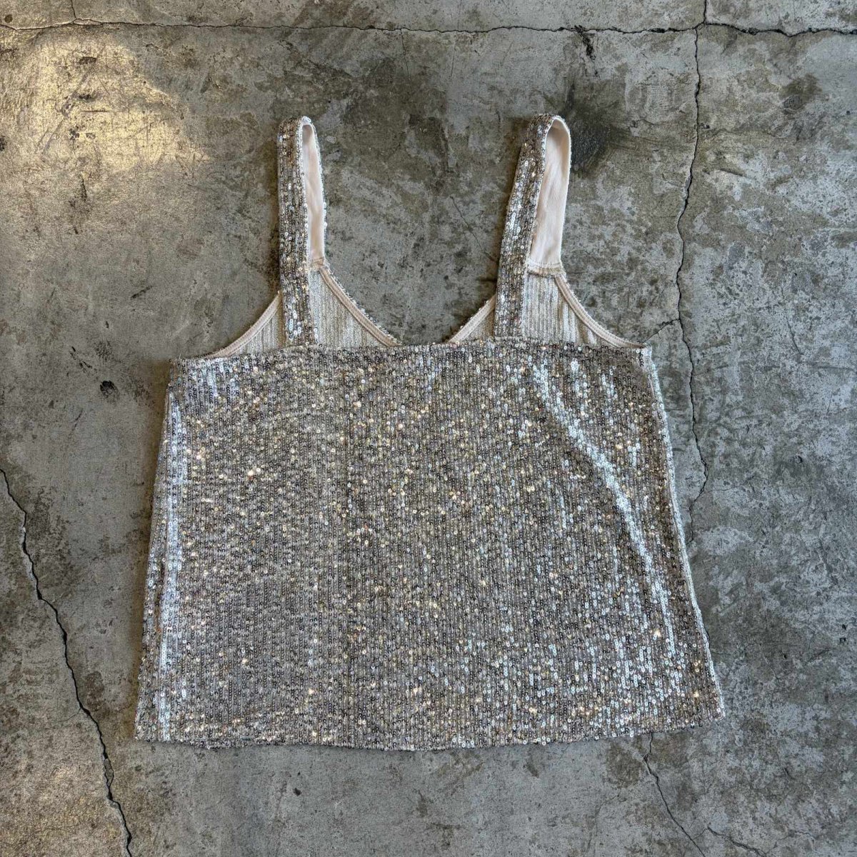 画像2: SEQUINS SILVER COLOR DESIGN N/S TOPS / Ladies M (2)