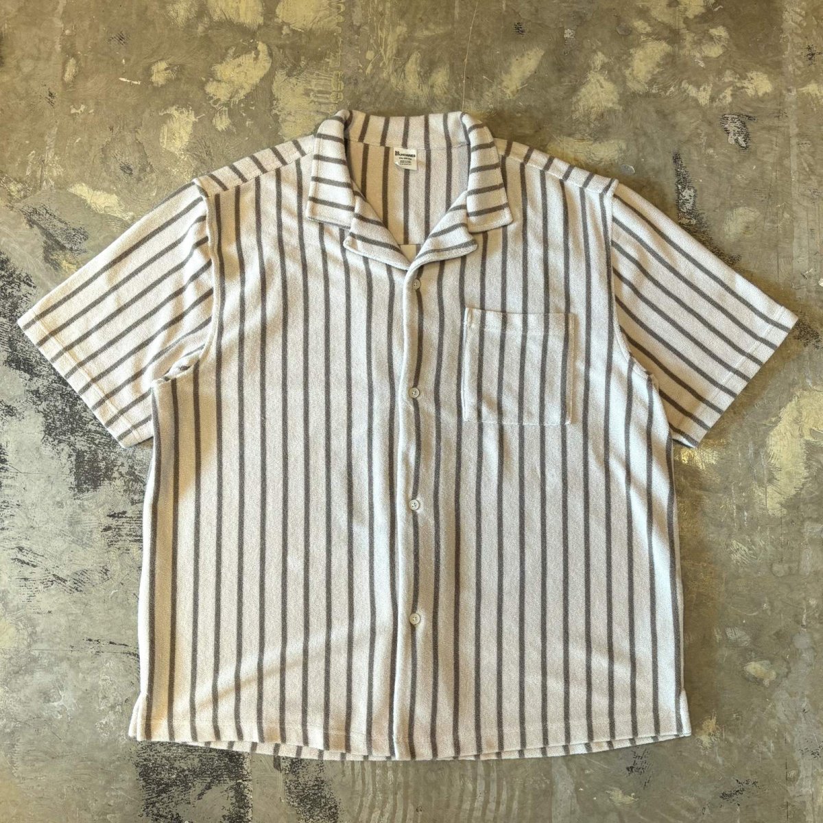 画像1: BICOLOR STRIPE PATTERN OPEN COLLAR PILE S/S SHIRT / Mens XXL(XL) (1)