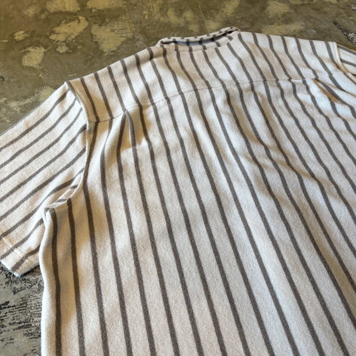 画像9: BICOLOR STRIPE PATTERN OPEN COLLAR PILE S/S SHIRT / Mens XXL(XL) (9)