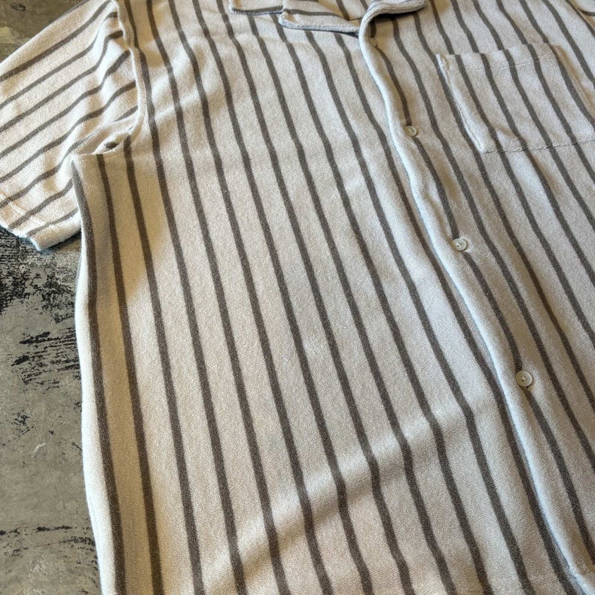 画像5: BICOLOR STRIPE PATTERN OPEN COLLAR PILE S/S SHIRT / Mens XXL(XL) (5)