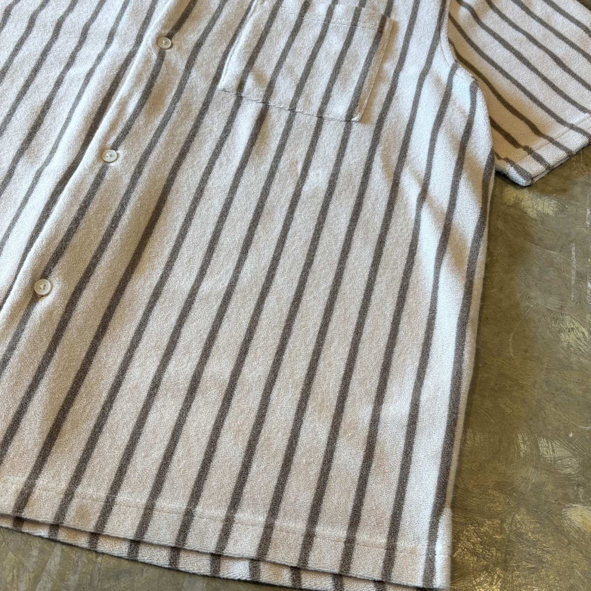 画像6: BICOLOR STRIPE PATTERN OPEN COLLAR PILE S/S SHIRT / Mens XXL(XL) (6)
