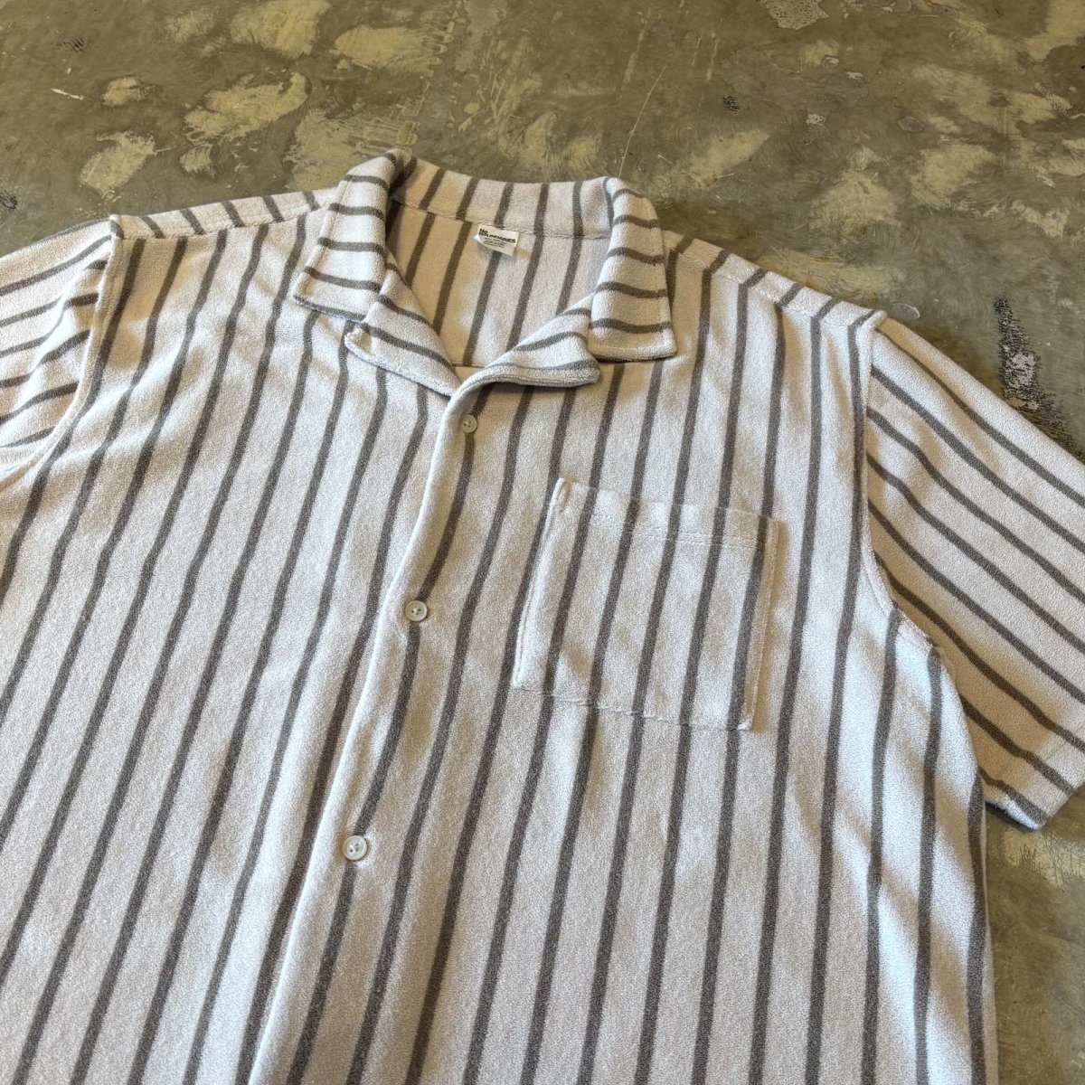画像4: BICOLOR STRIPE PATTERN OPEN COLLAR PILE S/S SHIRT / Mens XXL(XL) (4)