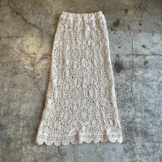 画像1: IVORY COLOR FLOWER CROCHET LACE DESIGN LONG SKIRT / W24~W33 (1)