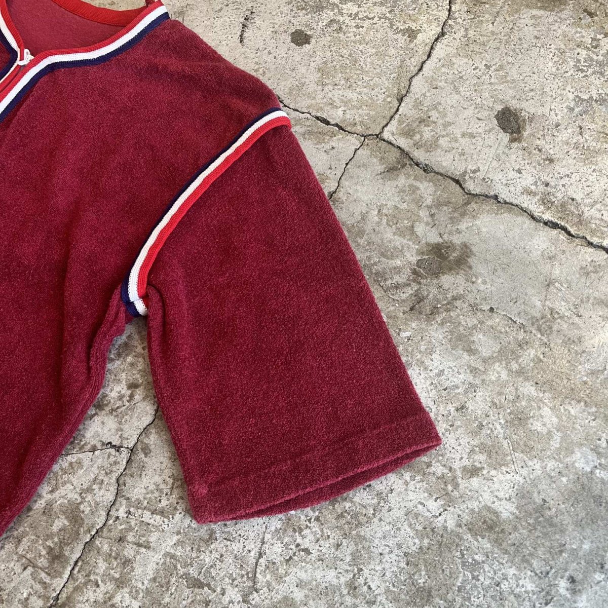 画像6: TRICOLORE COLOR RIB LINE HALF ZIP DESIGN PILE S/S TOPS /  Ladies M   (6)