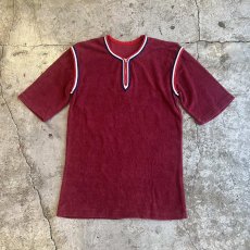 画像1: TRICOLORE COLOR RIB LINE HALF ZIP DESIGN PILE S/S TOPS /  Ladies M   (1)
