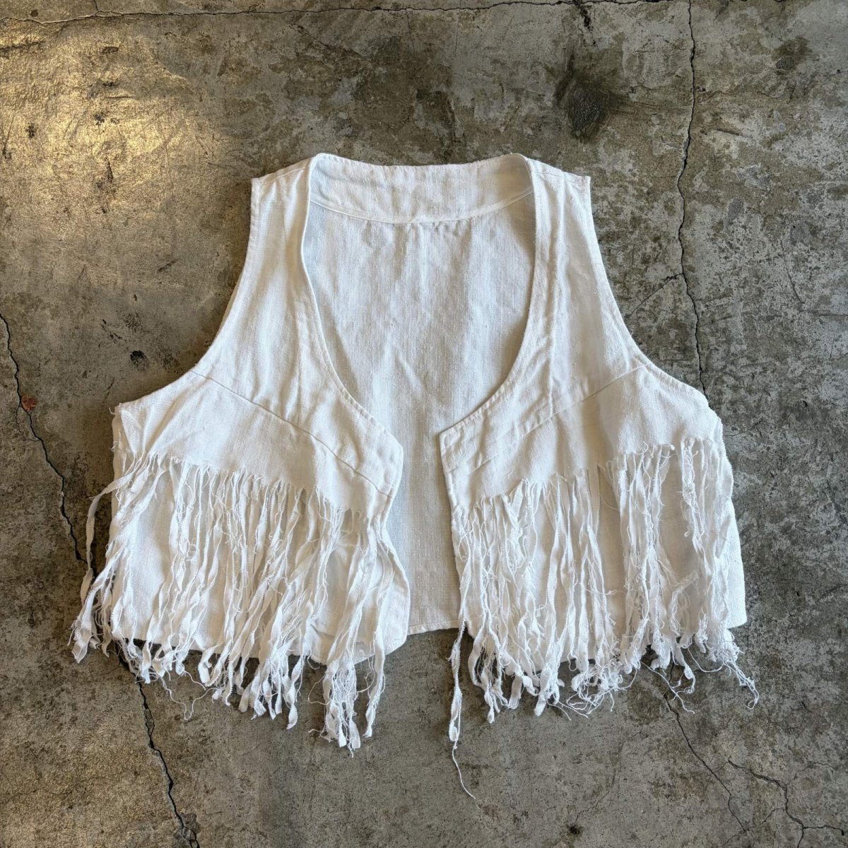 画像1: OLD LINEN FRINGE DESIGN VEST / Ladies M (1)