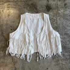 画像1: OLD LINEN FRINGE DESIGN VEST / Ladies M (1)