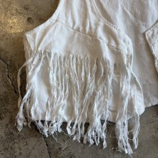 画像4: OLD LINEN FRINGE DESIGN VEST / Ladies M (4)