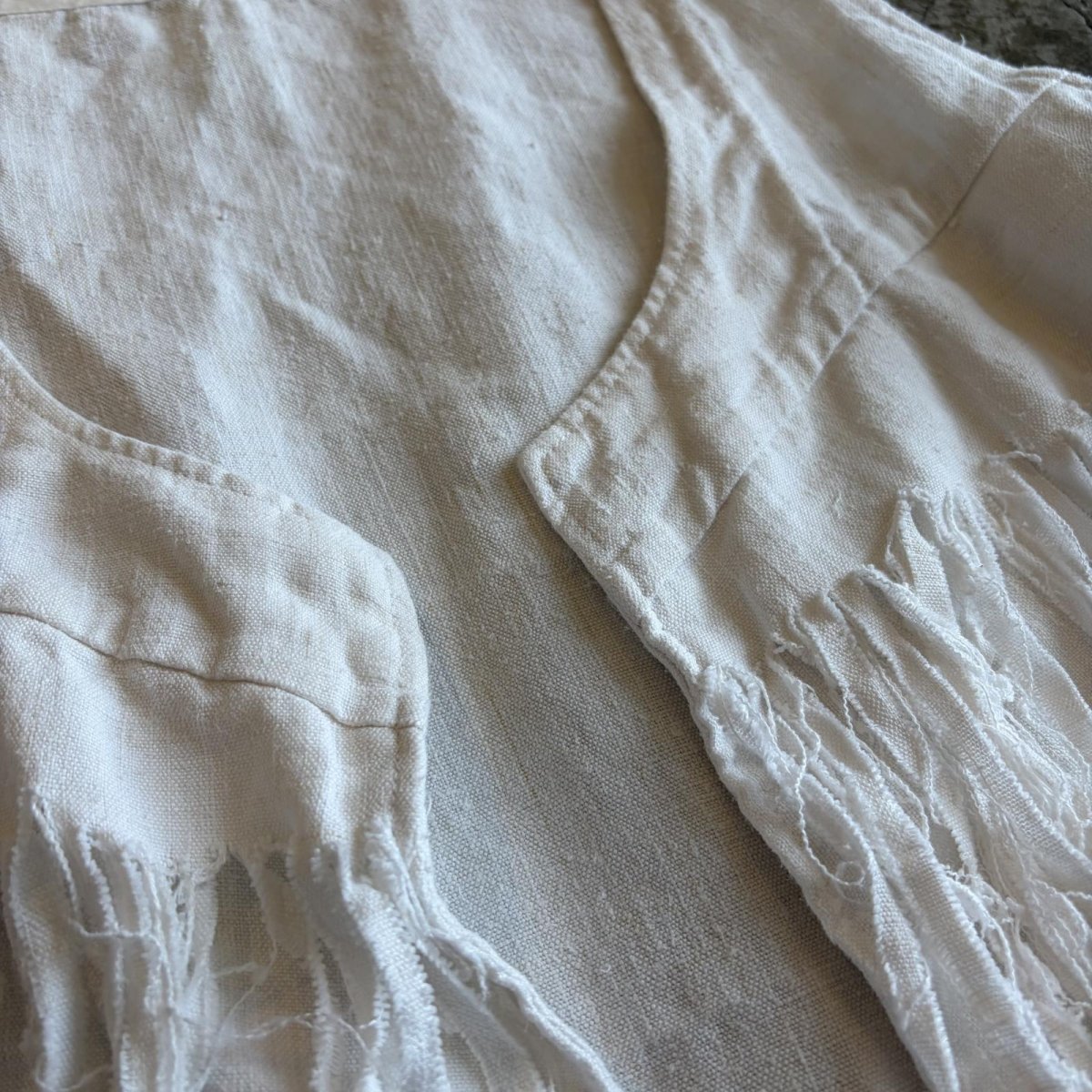 画像5: OLD LINEN FRINGE DESIGN VEST / Ladies M (5)