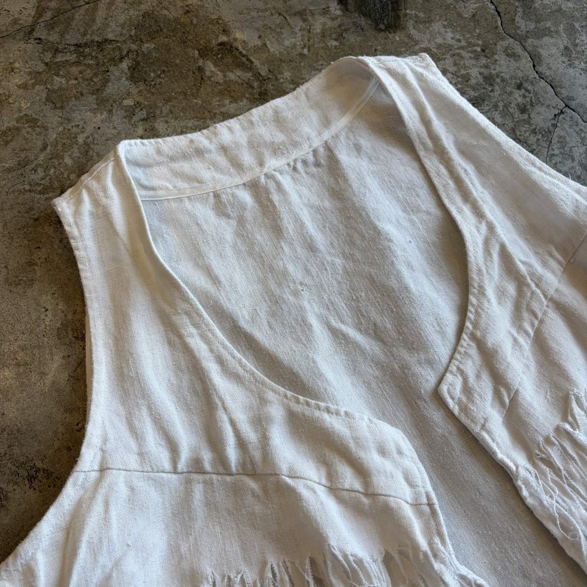 画像3: OLD LINEN FRINGE DESIGN VEST / Ladies M (3)