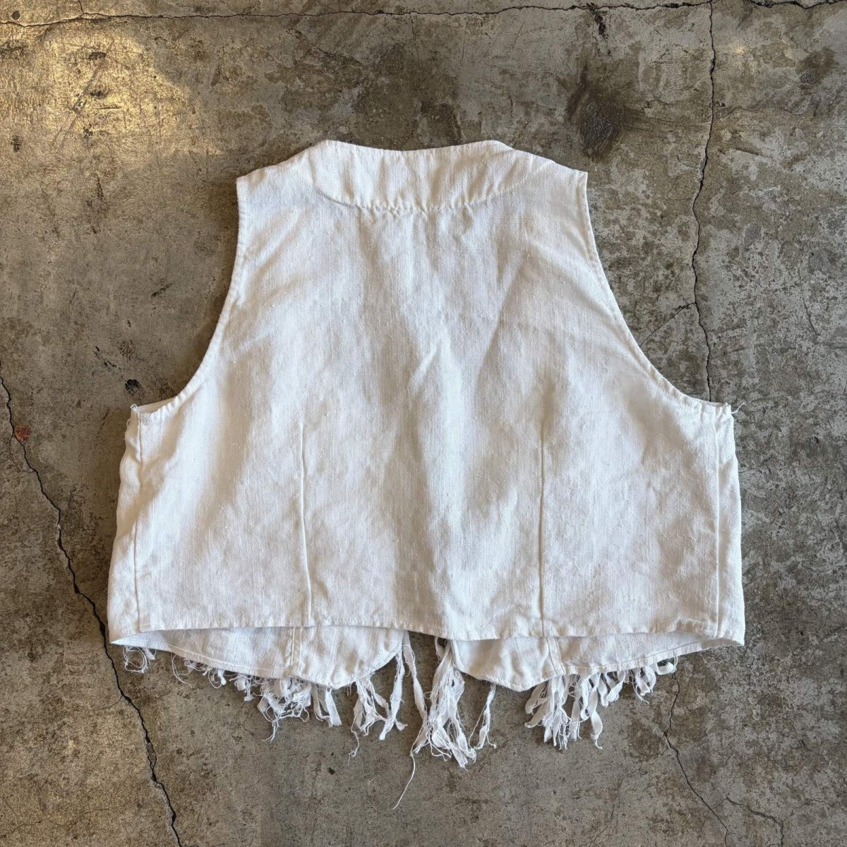 画像2: OLD LINEN FRINGE DESIGN VEST / Ladies M (2)