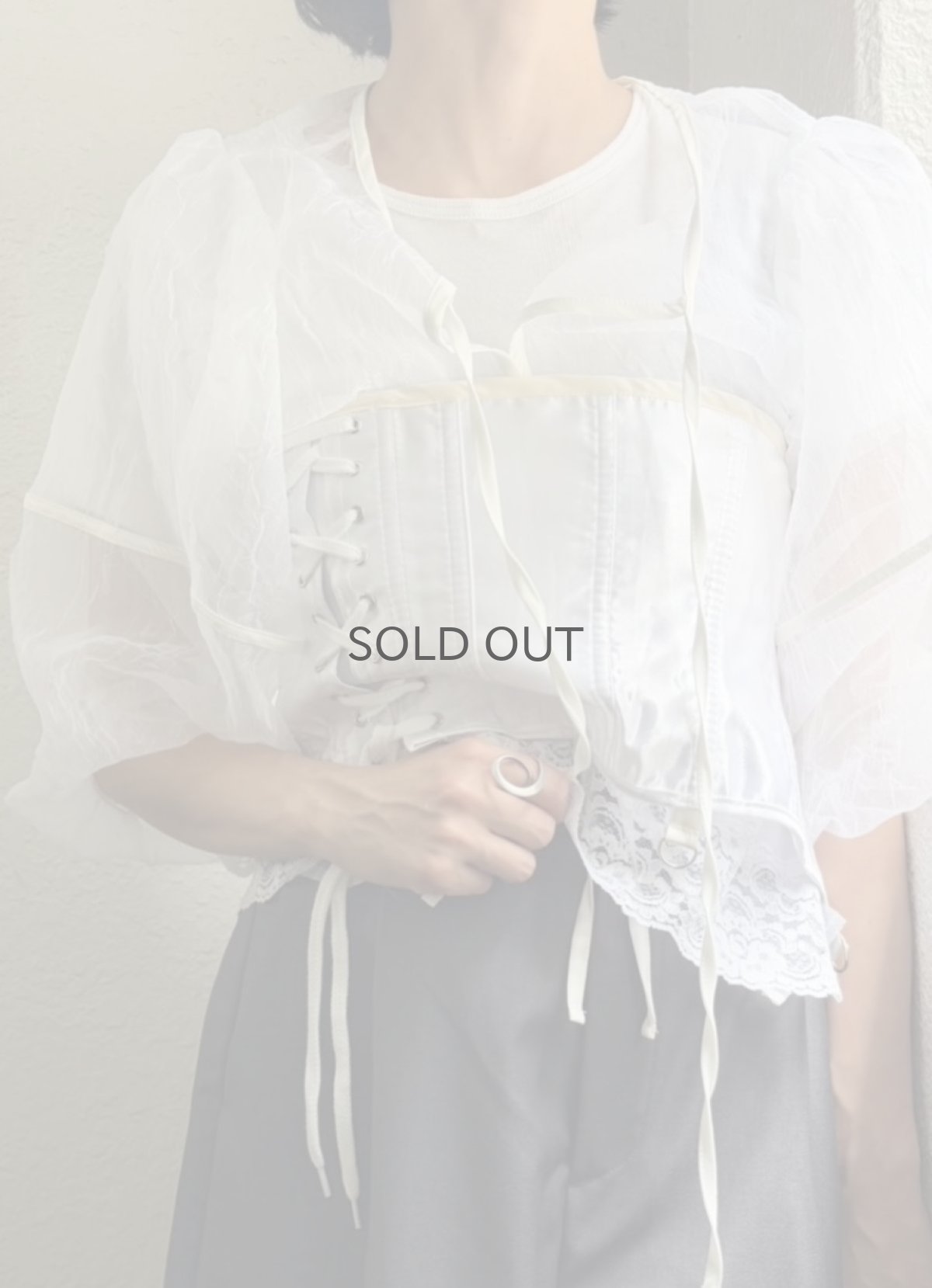 画像13: VOLUME SLEEVE DOUBLE RIBBON DESIGN TULLE L/S CARDIGAN  / Ladies M (13)